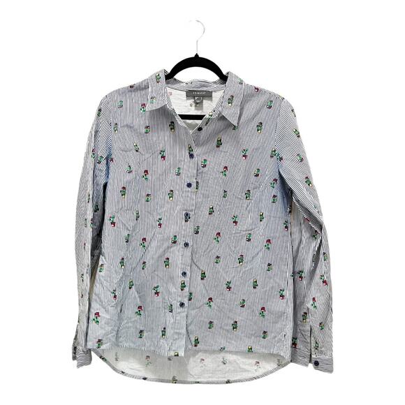 Primark Novelty Cactus Striped Collared Button Up Blouse Shirt Size 6 - Picture 1 of 8